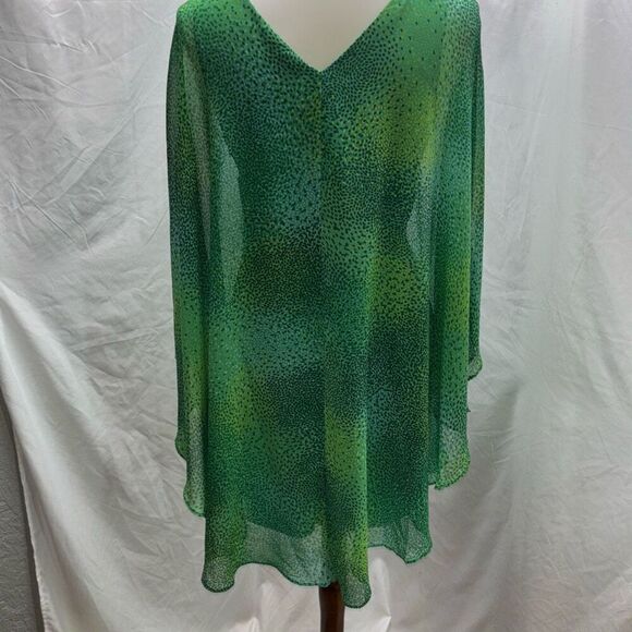 NWT Halston kelly green keg dress tie front Sz 4 sheer caftan - Picture 4 of 8